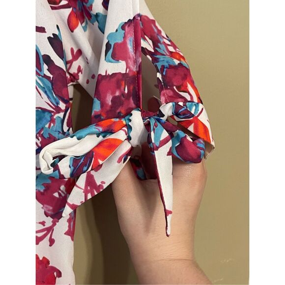 Devlin Womens White Pink Floral Cold Shoulder Off the Shoulder Blouse Medium - Picture 13 of 14